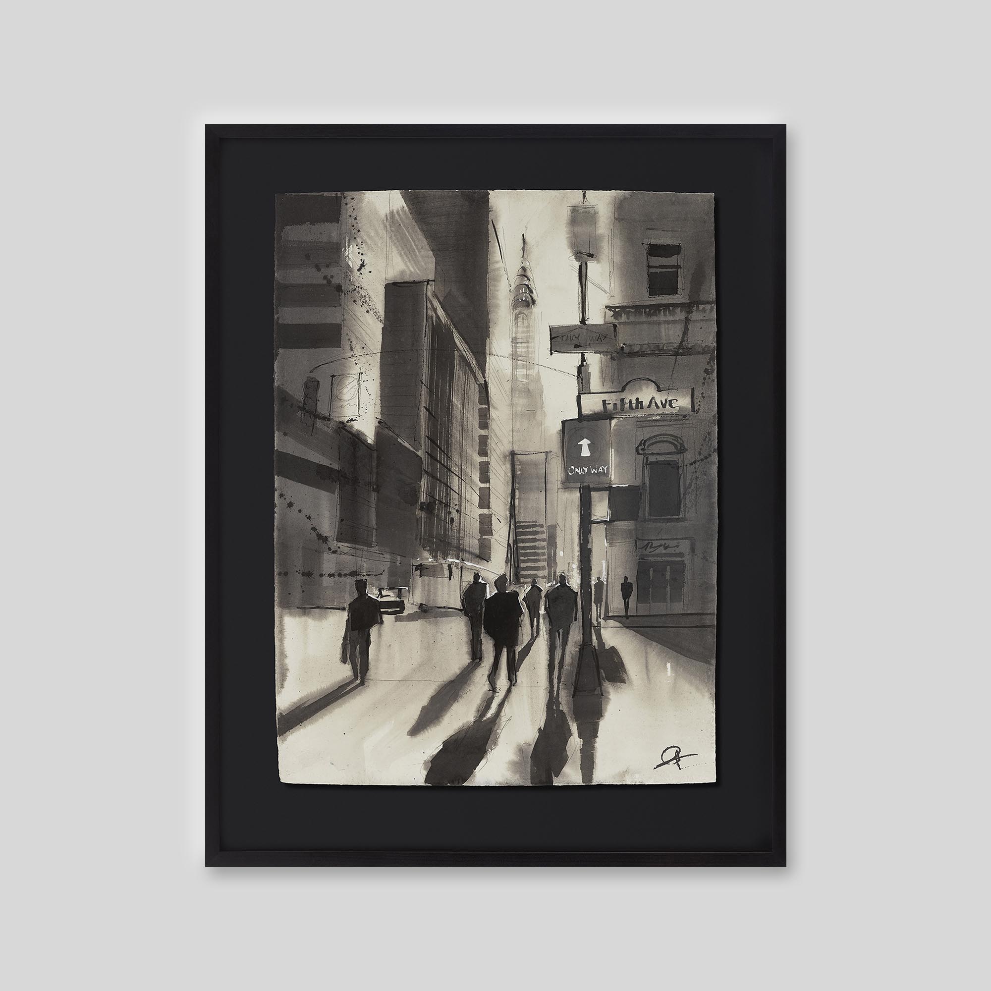 Fifth Avenue Haze - An original ink and watercolour painting by Paul Kenton on handmade Indian paper