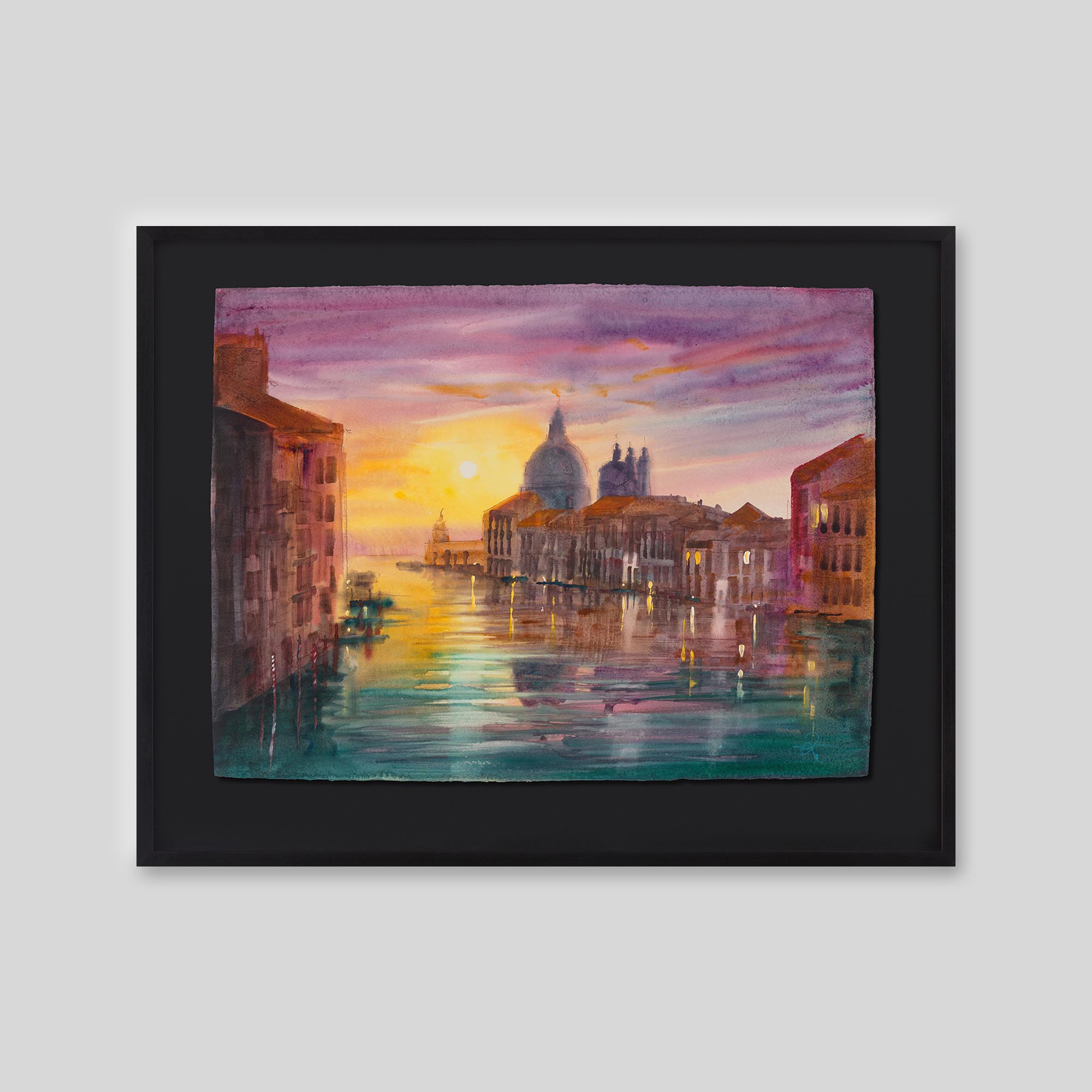 Light Falls on the Lagoon - An original ink and watercolour painting by Paul Kenton on handmade Indian paper