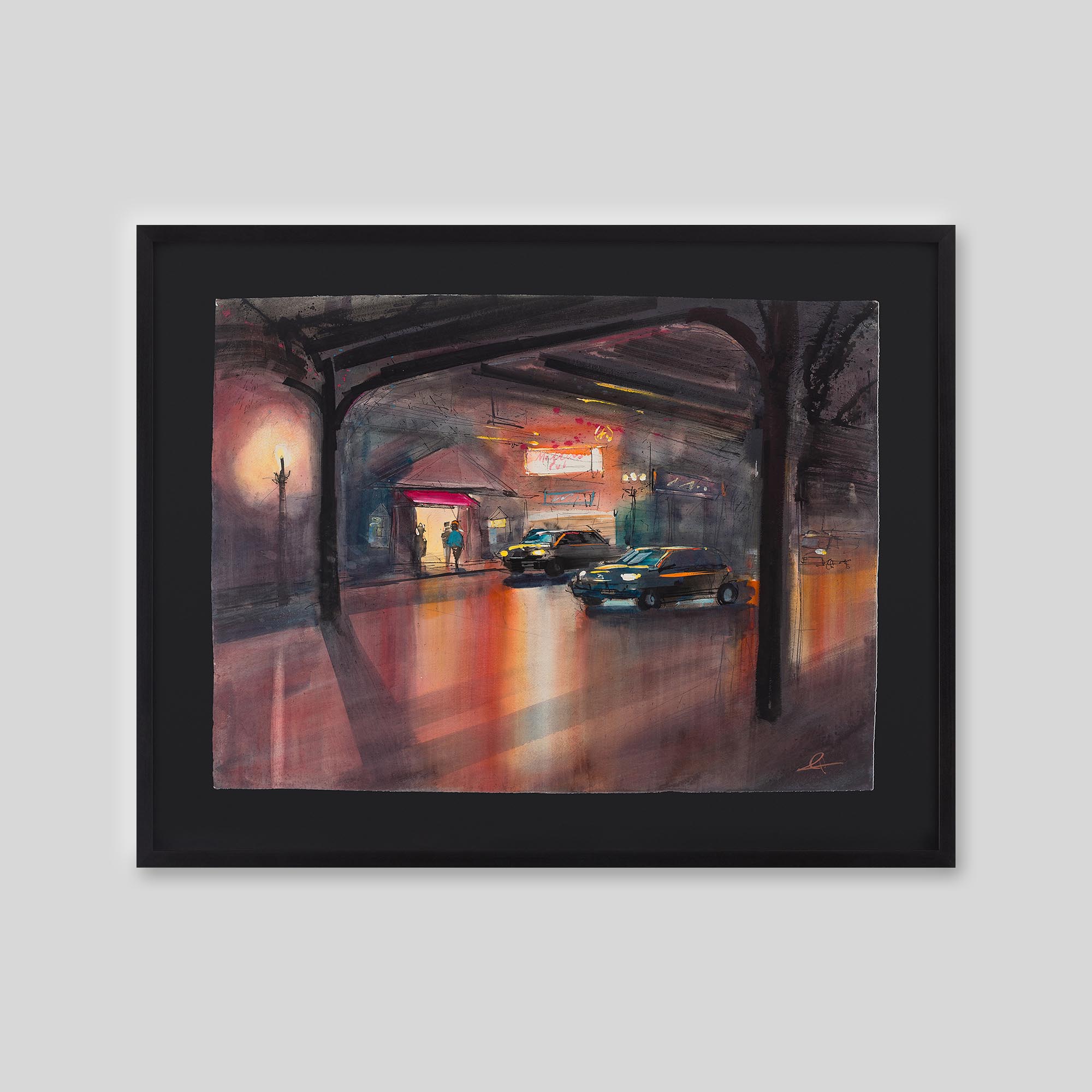 Glow on the Avenue - An original ink and watercolour painting by Paul Kenton on handmade Indian paper