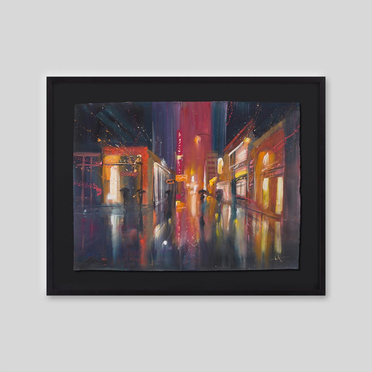 Puddles and Parasols - An original ink and watercolour painting by Paul Kenton on handmade Indian paper