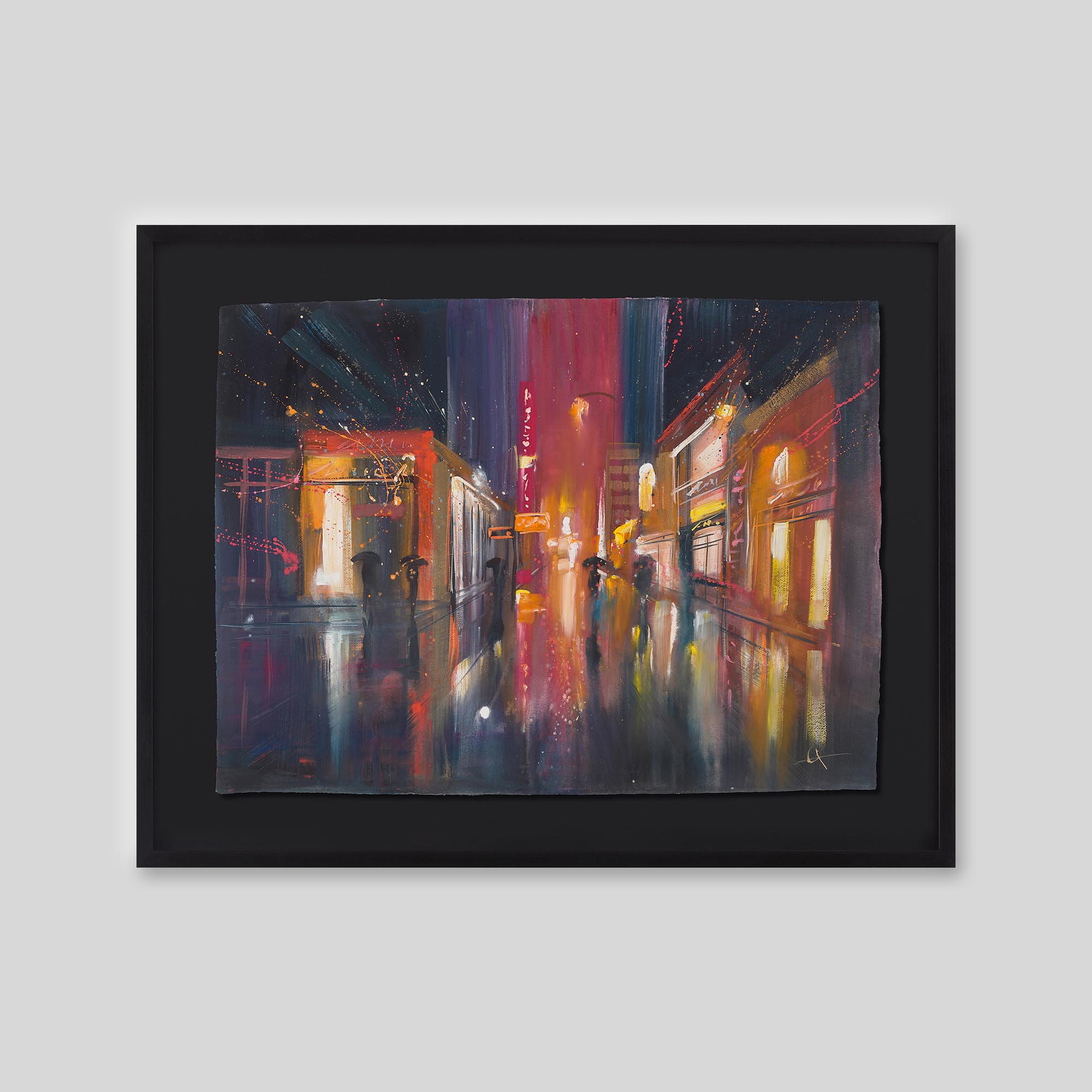 Puddles and Parasols - An original ink and watercolour painting by Paul Kenton on handmade Indian paper