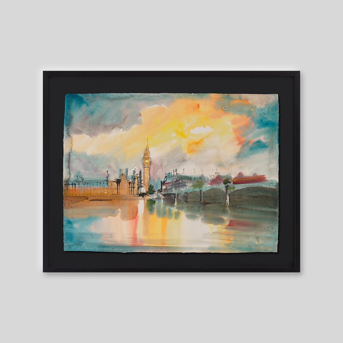 Parliament Pastels - An original ink and watercolour painting by Paul Kenton on handmade Indian paper