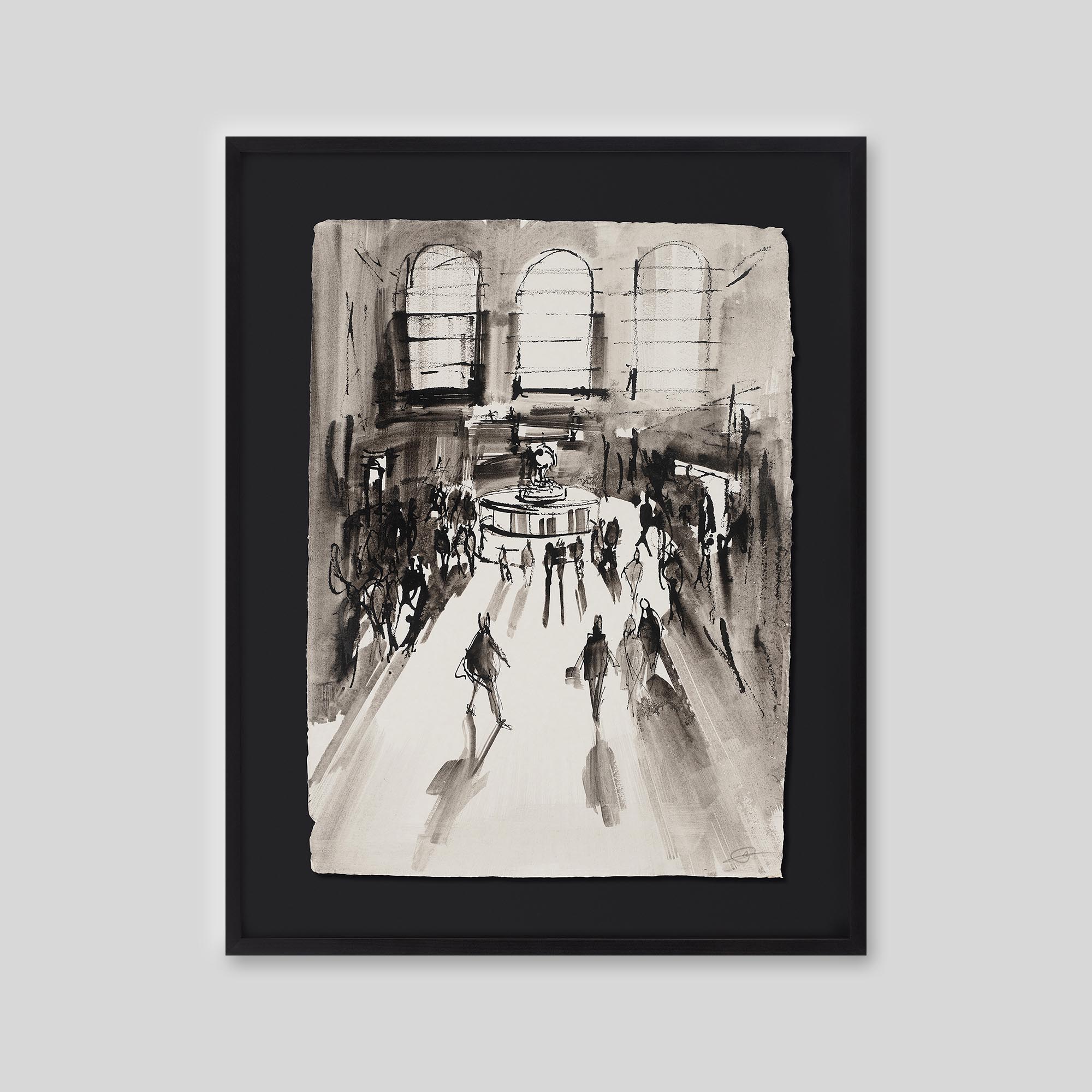 Under the Clock - An original ink and watercolour painting by Paul Kenton on handmade Indian paper