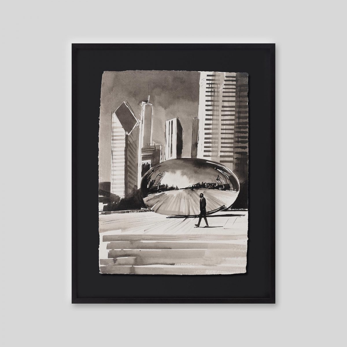 Mirrored Moment - An original ink and watercolour painting by Paul Kenton on handmade Indian paper