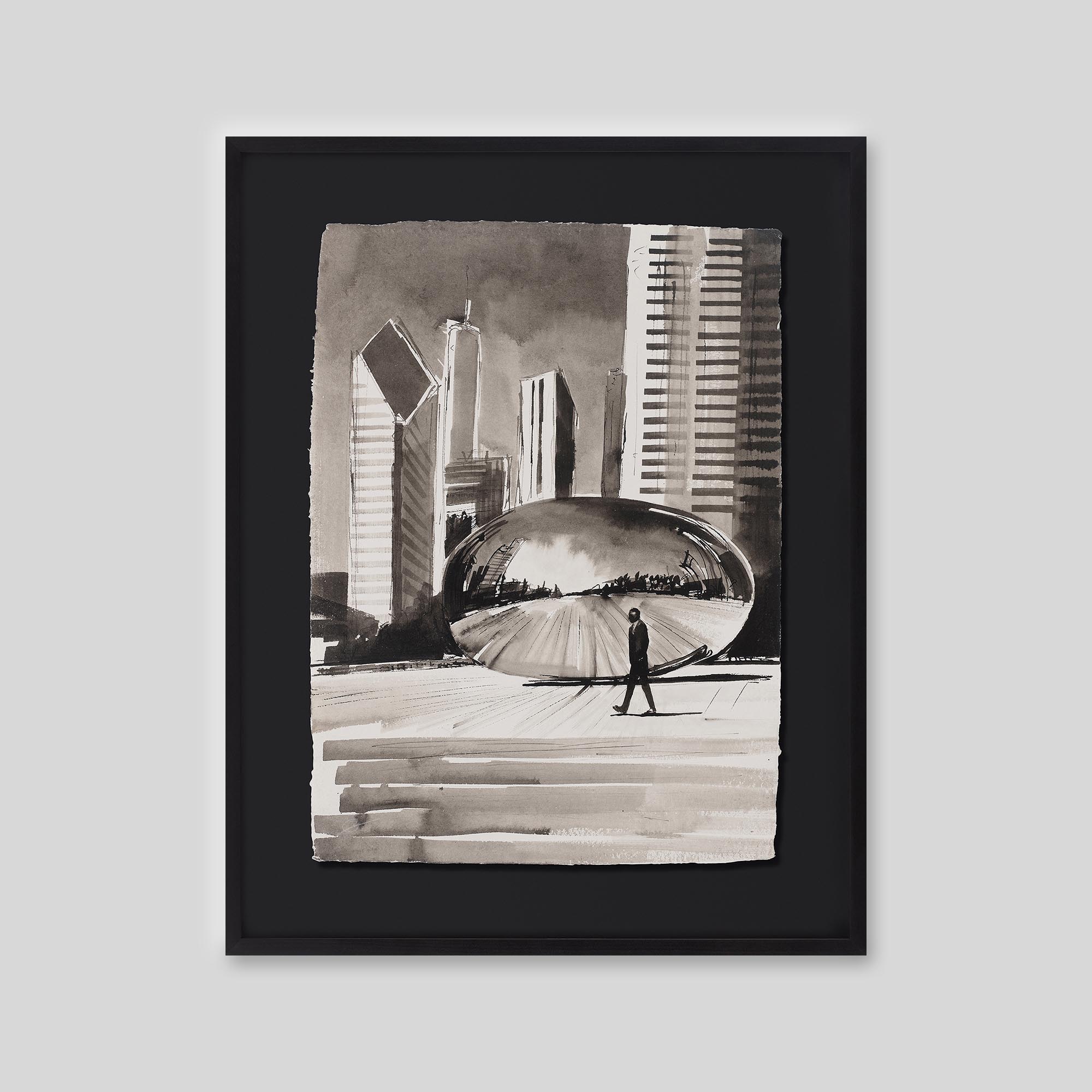 Mirrored Moment - An original ink and watercolour painting by Paul Kenton on handmade Indian paper