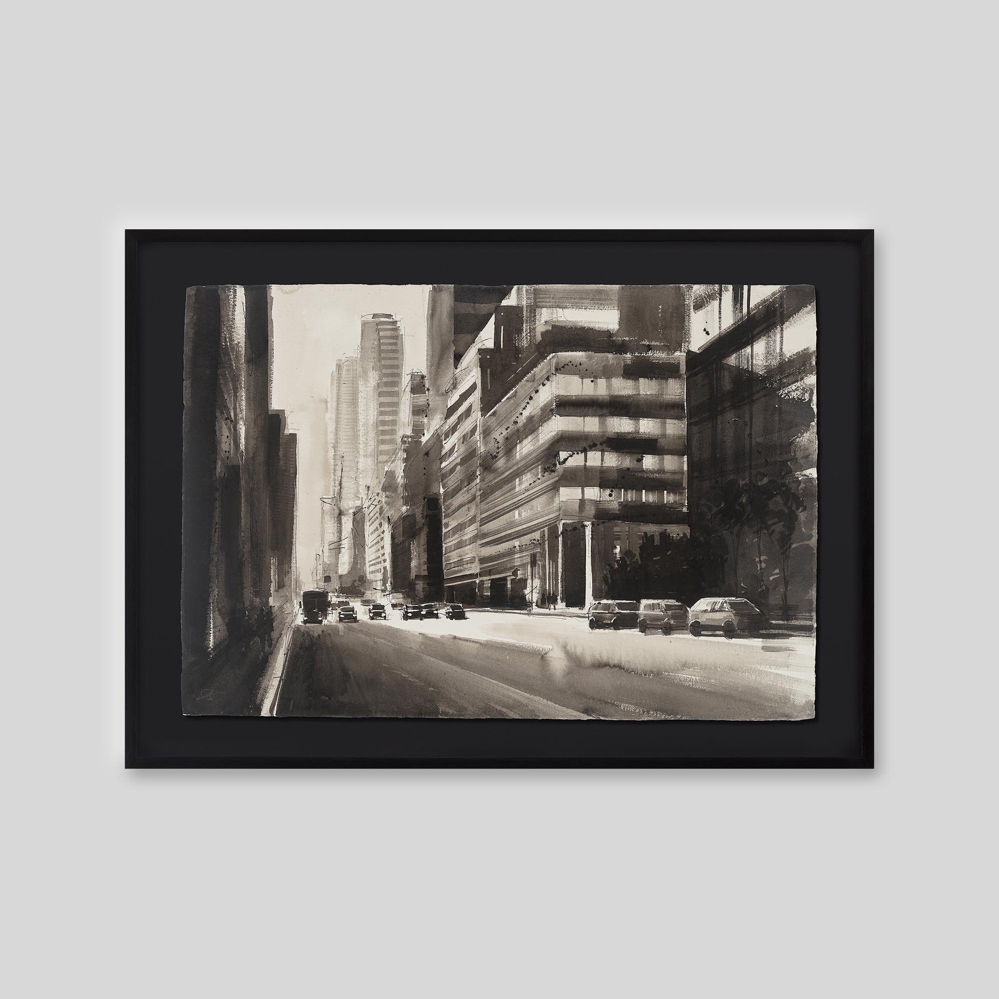 Into the Glare - An original ink and watercolour painting by Paul Kenton on handmade Indian paper