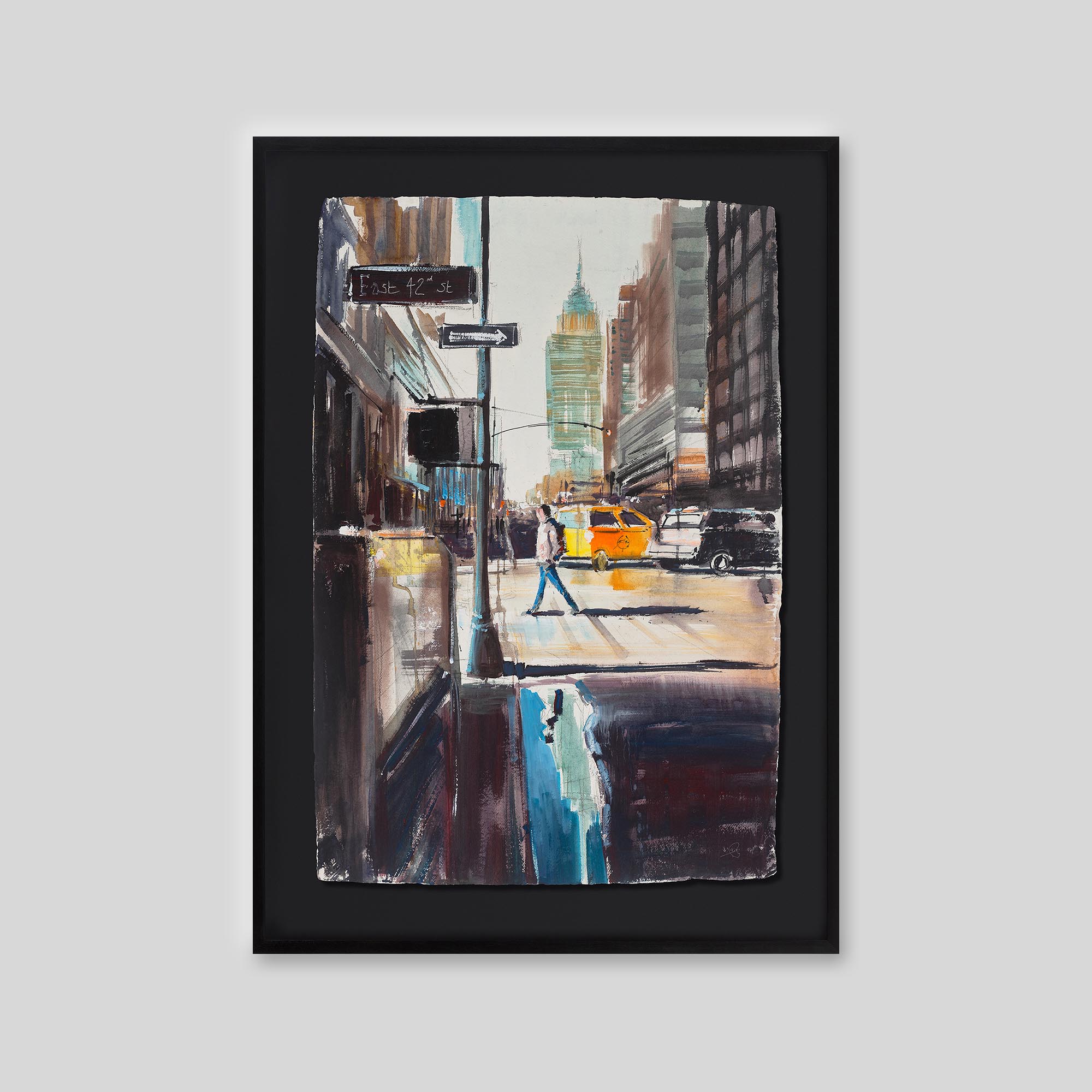New York Crossing - An original ink and watercolour painting by Paul Kenton on handmade Indian paper