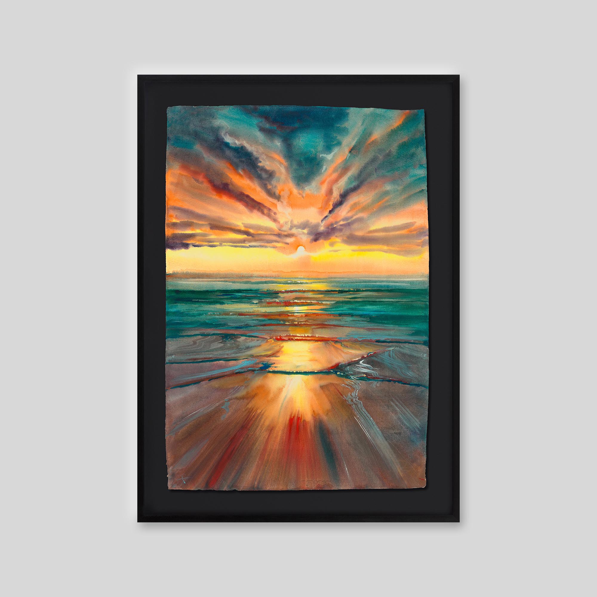 Gleaming Tides - An original ink and watercolour painting by Paul Kenton on handmade Indian paper