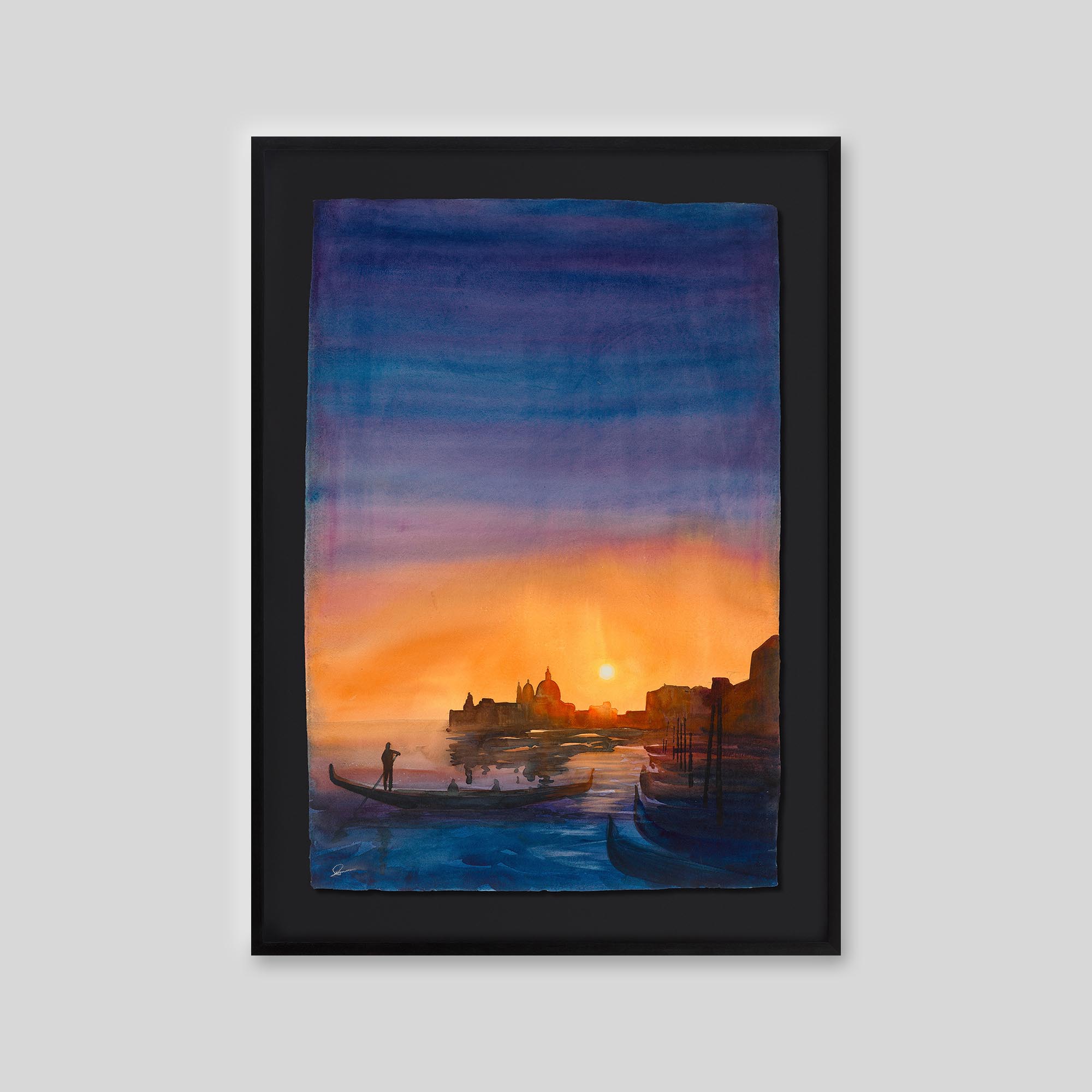 Twilight on the Lagoon - An original ink and watercolour painting by Paul Kenton on handmade Indian paper