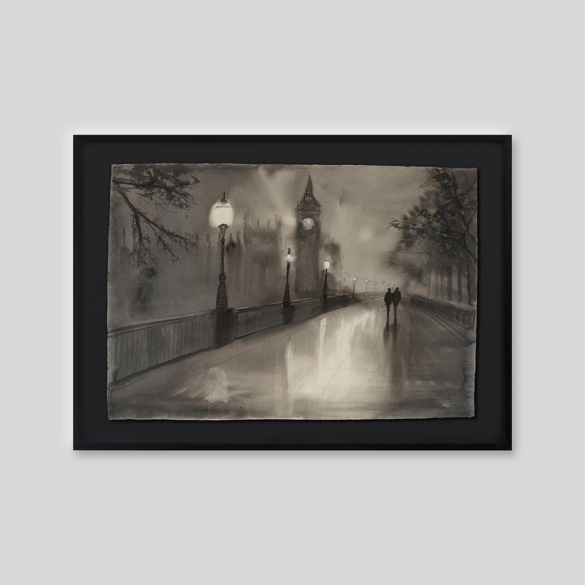 Big Ben Glimpse - An original ink and watercolour painting by Paul Kenton on handmade Indian paper