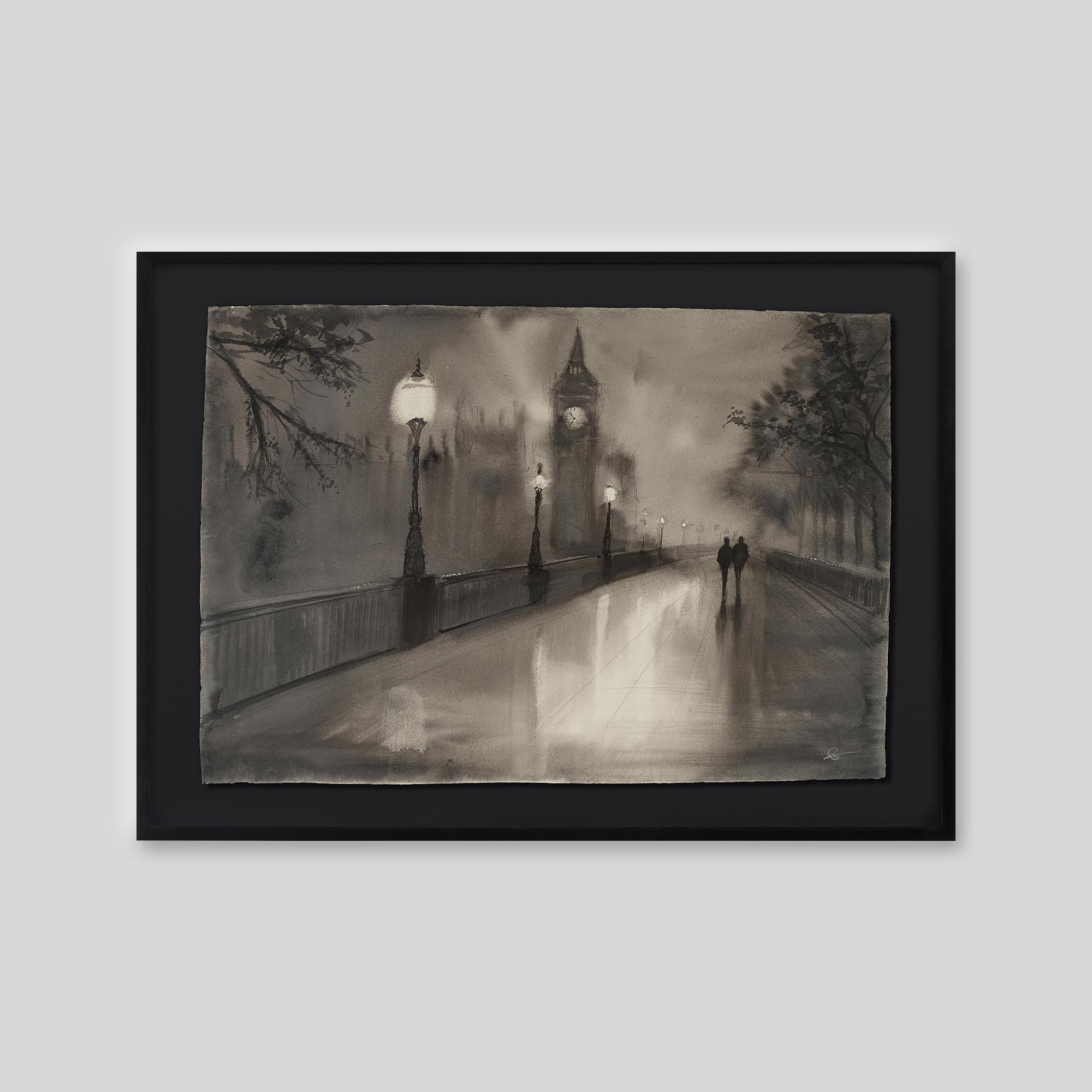Big Ben Glimpse - An original ink and watercolour painting by Paul Kenton on handmade Indian paper