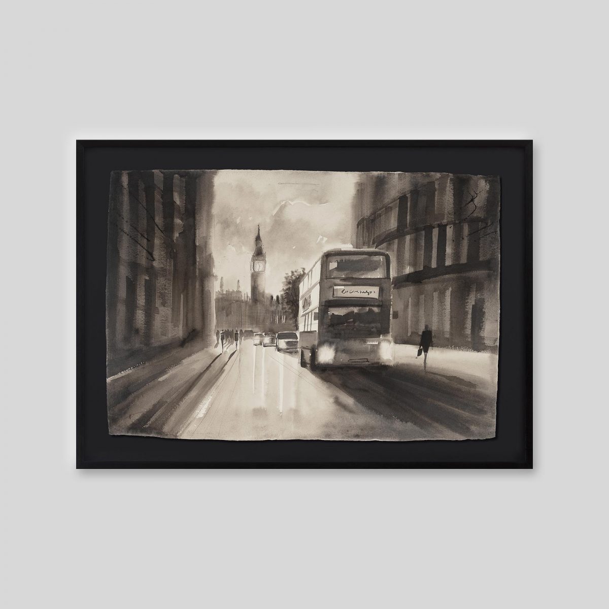 City in Transit - An original ink and watercolour painting by Paul Kenton on handmade Indian paper