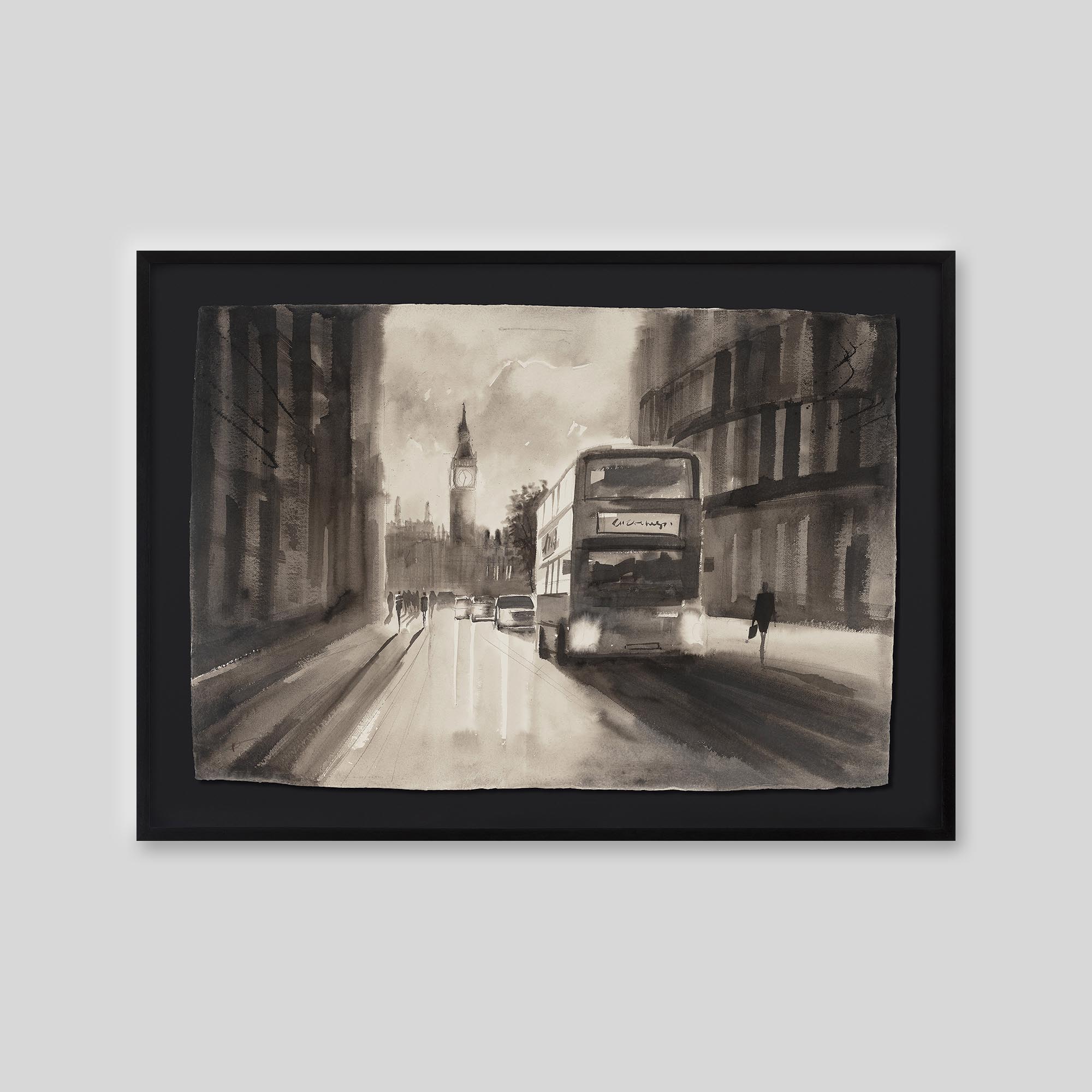 City in Transit - An original ink and watercolour painting by Paul Kenton on handmade Indian paper