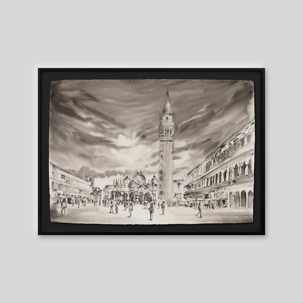 Crowds in the Square - An original ink and watercolour painting by Paul Kenton on handmade Indian paper