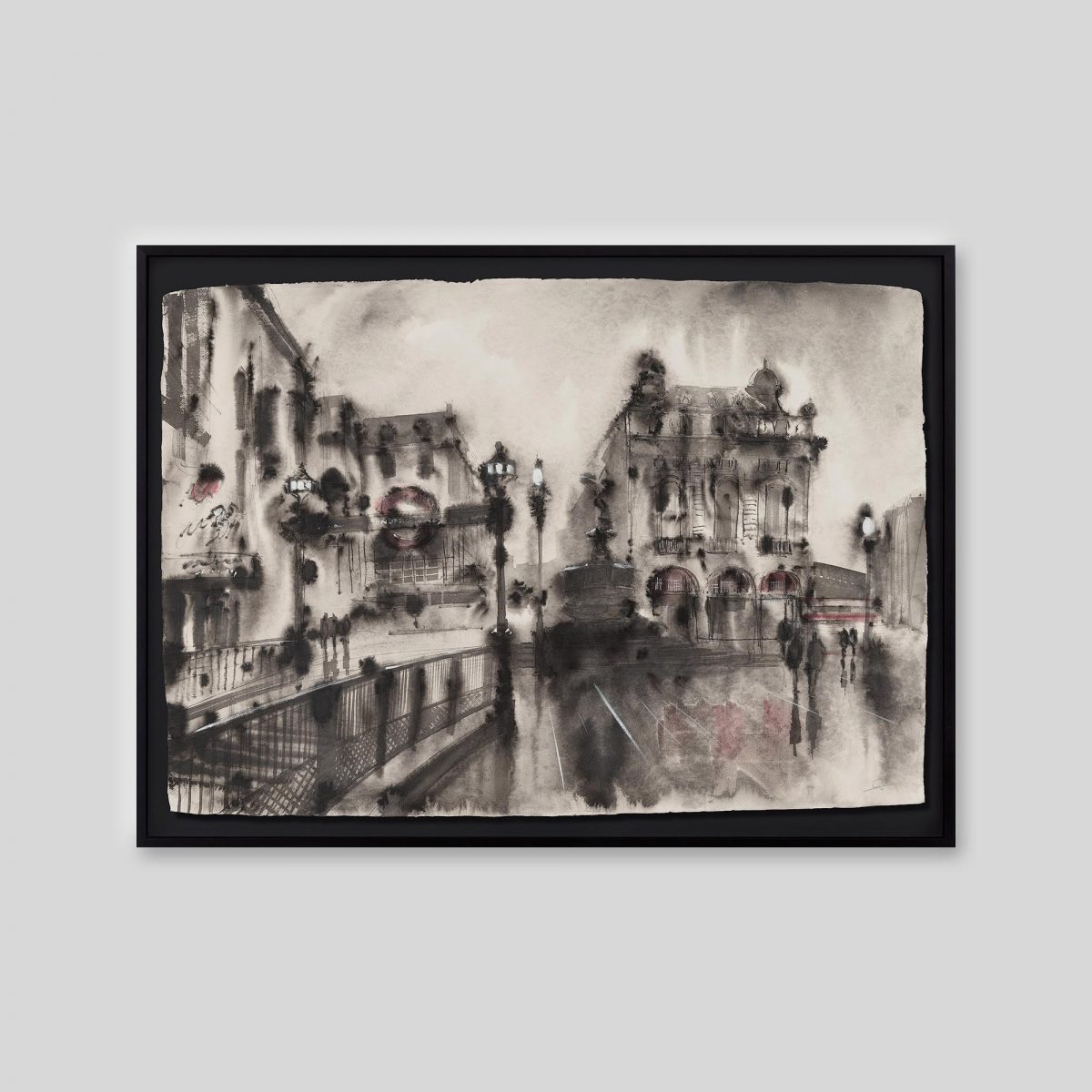 Puddles at Piccadilly - An original ink and watercolour painting by Paul Kenton on handmade Indian paper