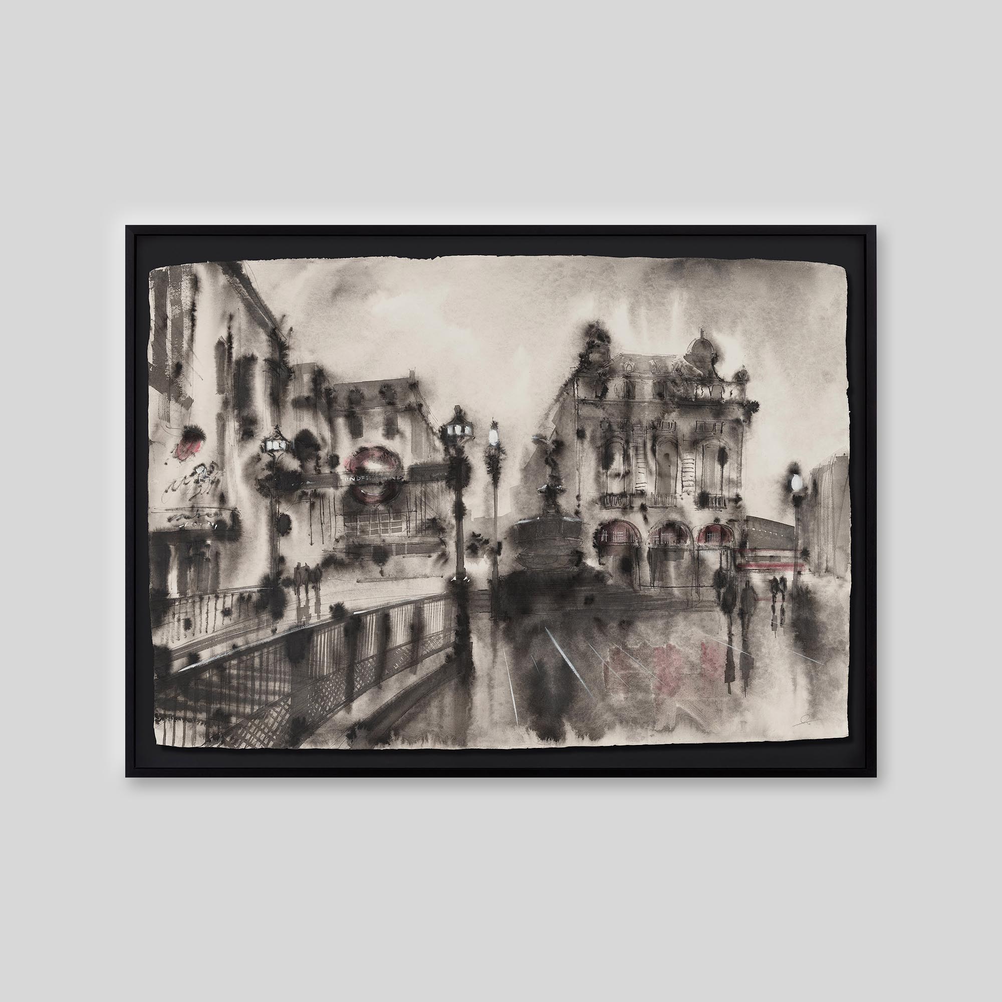 Puddles at Piccadilly - An original ink and watercolour painting by Paul Kenton on handmade Indian paper