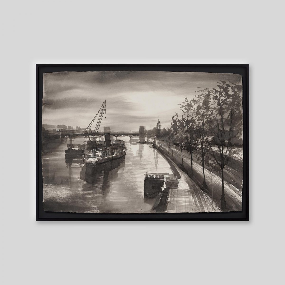 Riverside Light - An original ink and watercolour painting by Paul Kenton on handmade Indian paper