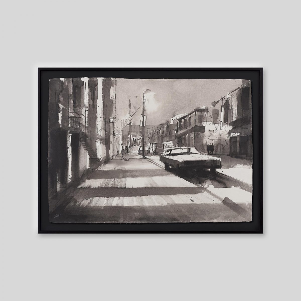 Sidewalk Shadows - An original ink and watercolour painting by Paul Kenton on handmade Indian paper