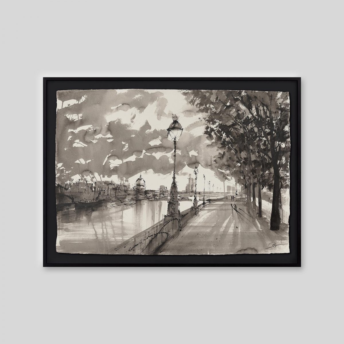 Clouds Over Southbank - An original ink and watercolour painting by Paul Kenton on handmade Indian paper
