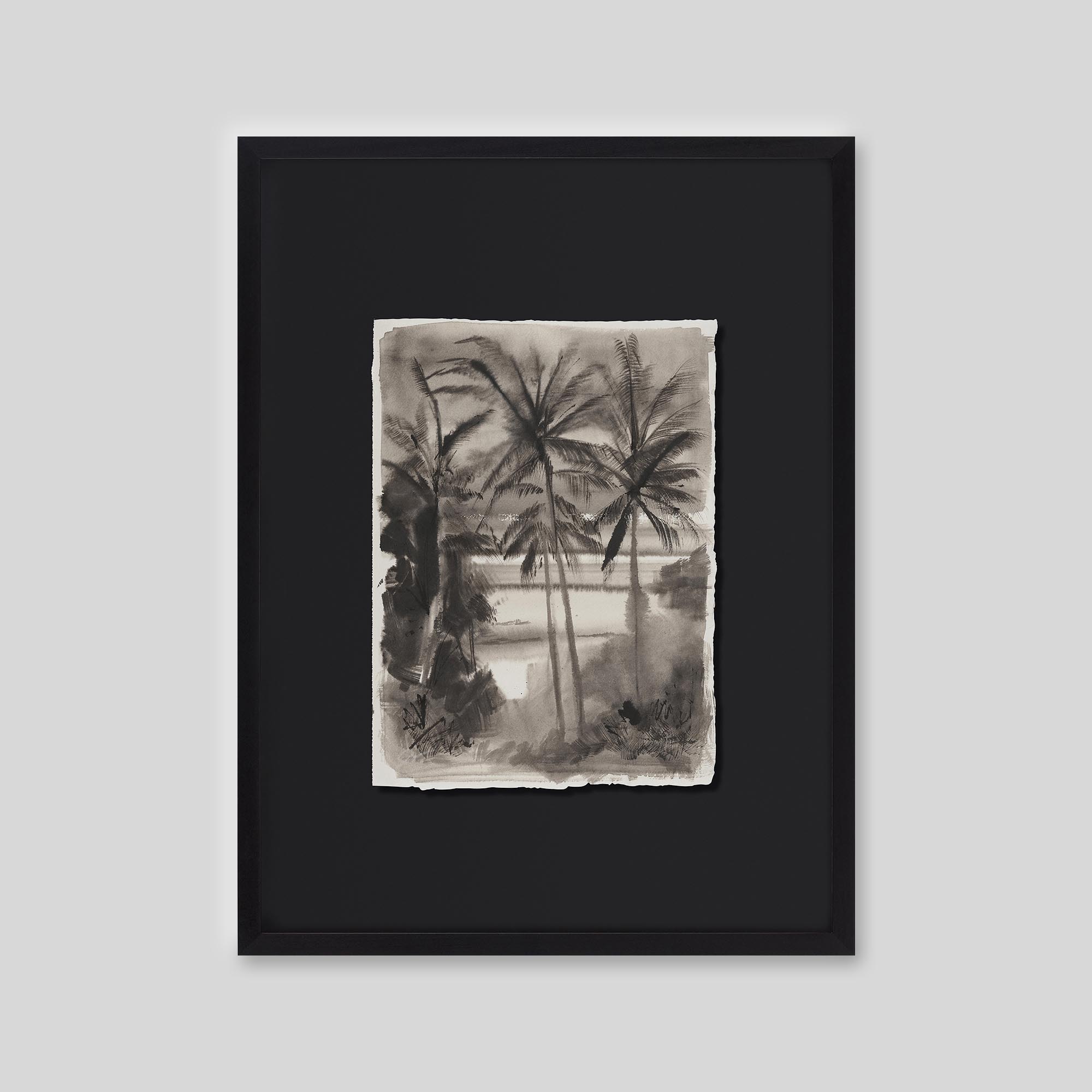 Beneath the Palms - An original ink and watercolour painting by Paul Kenton on handmade Indian paper