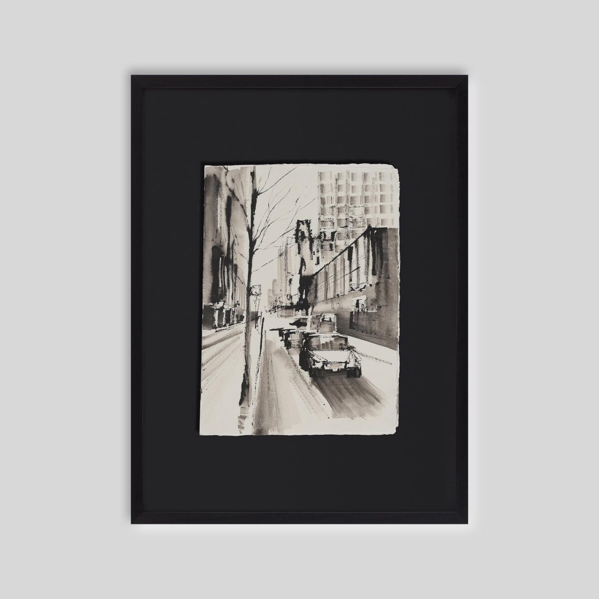 Monochrome Manhattan - An original ink and watercolour painting by Paul Kenton on handmade Indian paper