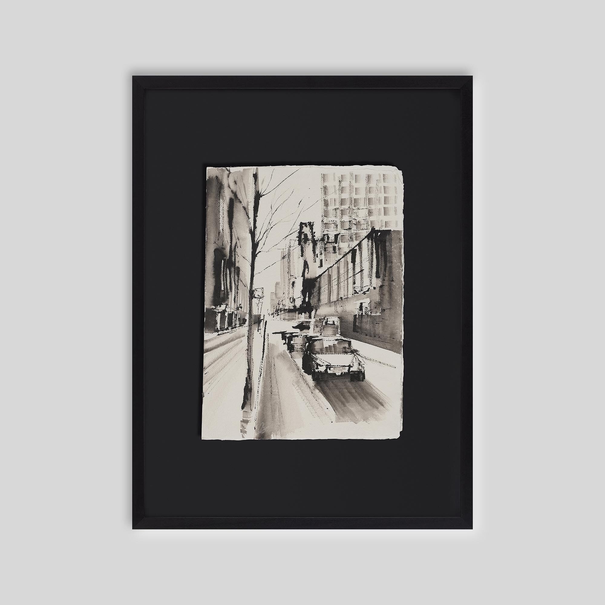 Monochrome Manhattan - An original ink and watercolour painting by Paul Kenton on handmade Indian paper