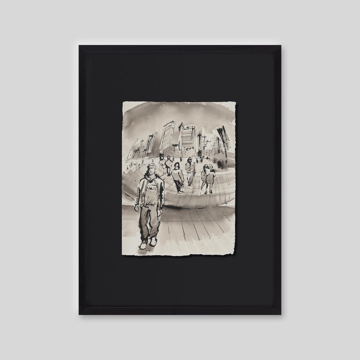 Curved Reflections - An original ink and watercolour painting by Paul Kenton on handmade Indian paper