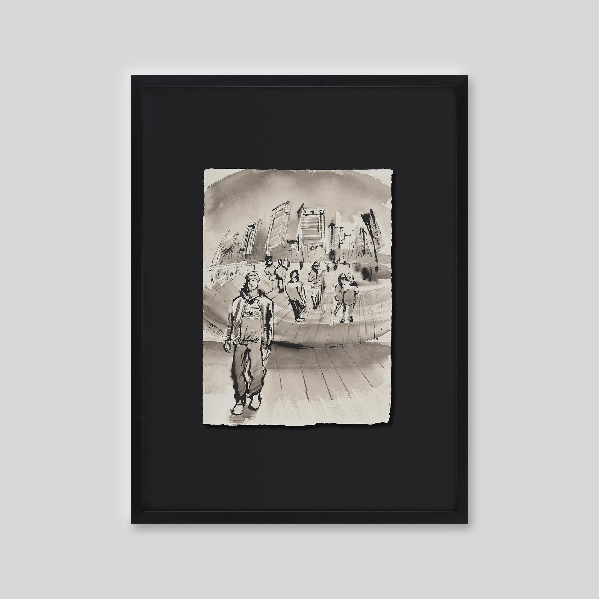 Curved Reflections - An original ink and watercolour painting by Paul Kenton on handmade Indian paper