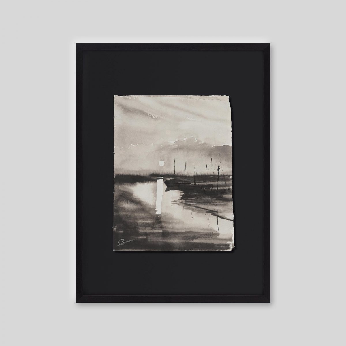 Silent Harbour - An original ink and watercolour painting by Paul Kenton on handmade Indian paper