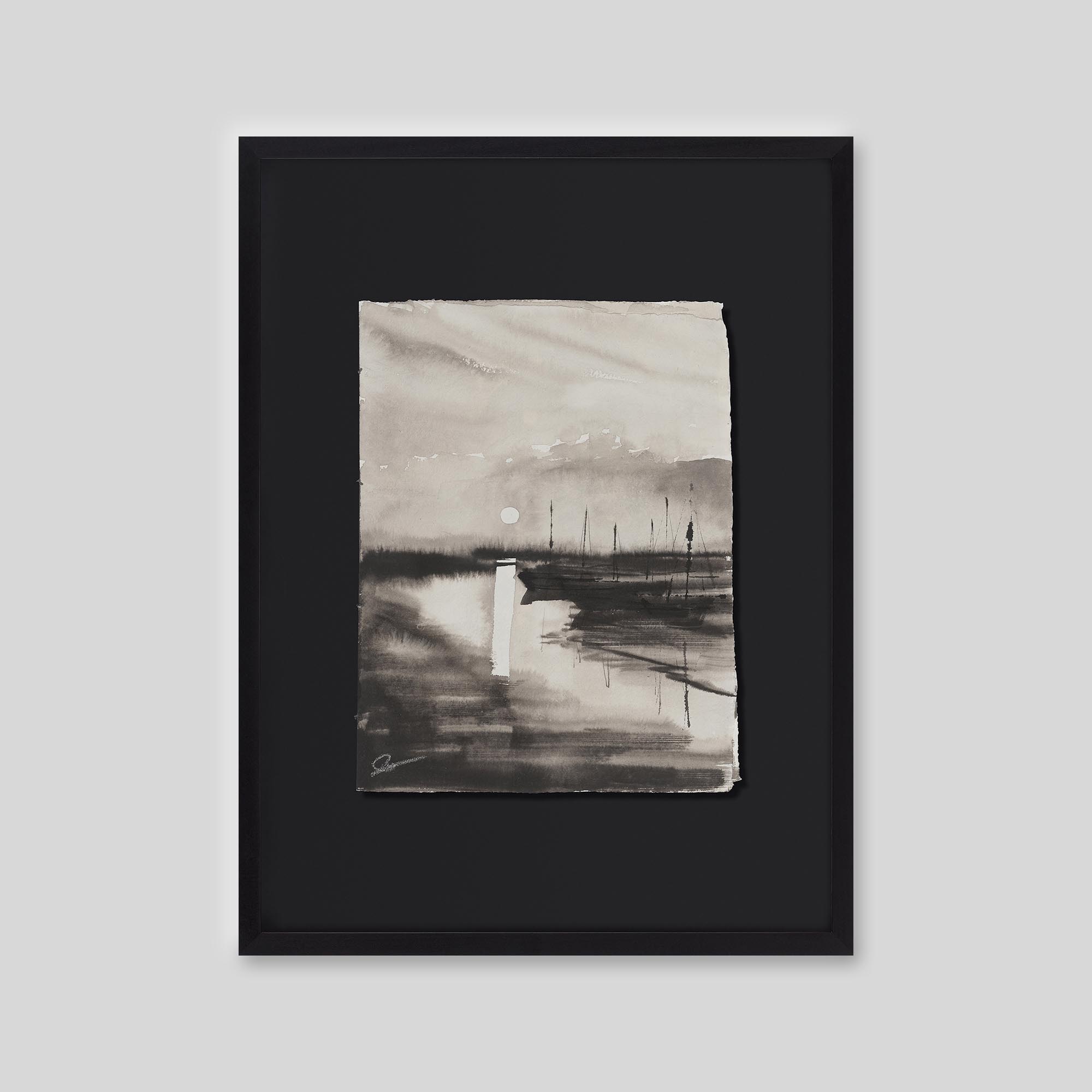 Silent Harbour - An original ink and watercolour painting by Paul Kenton on handmade Indian paper